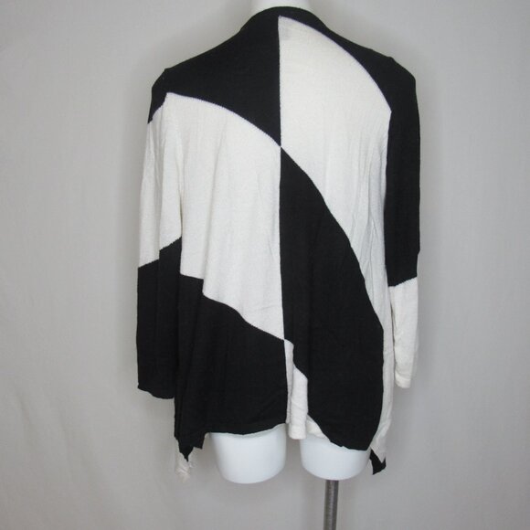 Chico's Touch of Cashmere Black White Colorblock Open Cardigan Women's 1 M - Picture 3 of 8